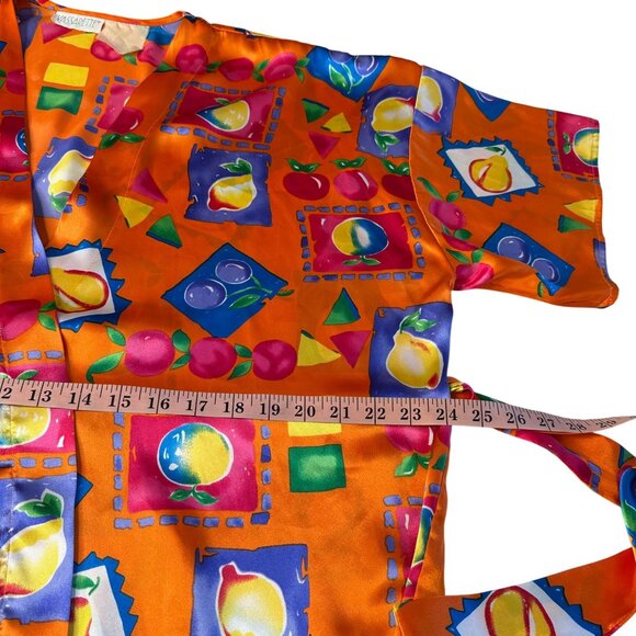 Vintage Vassarette Robe Size Large Kimono Fruit Colorful Orange Satin 90s Retro - Picture 8 of 9